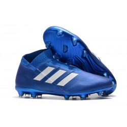 Profesjonalne - Korki Piłkarskie adidas Nemeziz 18+ FG - Niebiesko Biały